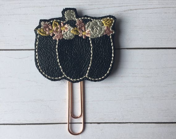 Black Floral Pumpkin planner Clip/Planner Clip/Bookmark. Pumpkin planner clip. fall planner clip. autumn planner clip. Floral Pumpkin Clip