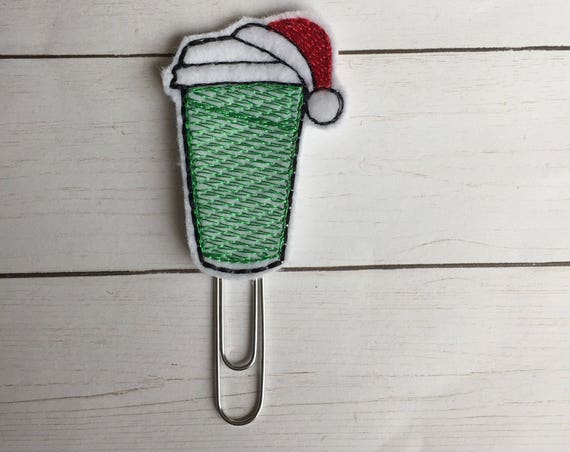 Stitched Santa Latte planner Clip/Planner Clip/Bookmark. Santa Planner Clip. Holiday Planner Clip. Christmas Planner Clip. Coffee Plan Clip