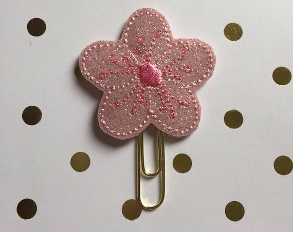 Pink glitter cherry blossom planner Clip/Planner Clip/Bookmark. Flower planner clip