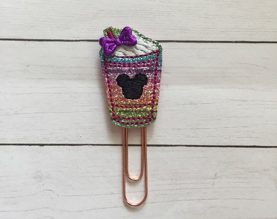 Multi-Colored Mouse Frappucino planner Clip/Planner Clip/Bookmark. Coffee planner clip. Mouse planner clip. Glitter planner clip.