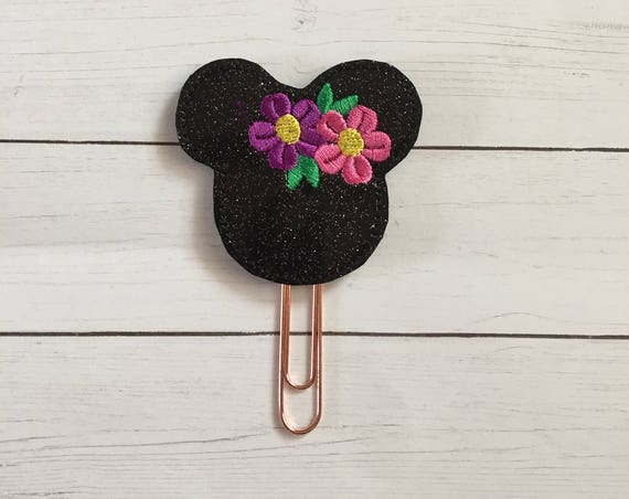 Mouse With Flowers Planner Clip/Planner Clip/Bookmark. Glitter Mouse Planner Clip. Spring Planer Clip. Mouse Planner Clip