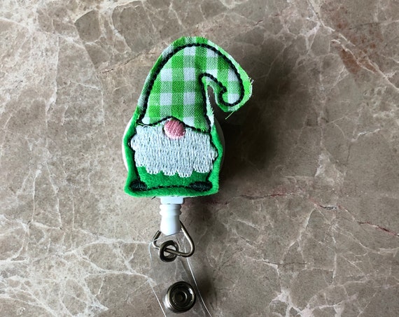 Gingham St Patricks Day Gnome Badge Reel/ Badge Reel/Nurse Badge Reel. St Patrick's Day badge reel