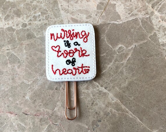 Glitter Vinyl Nursing Is A Work Of Heart Clip/Planner Clip/Bookmark. Nurse Planner Clip. Medical Planner Clip. Glitter Planner Clip.
