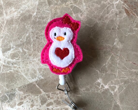 Valentine Penguin Badge Reel/ Badge Reel/Nurse Badge Reel. Valentine badge reel