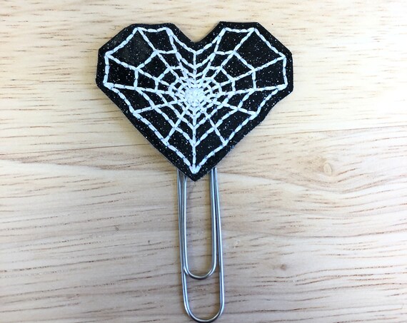 Glitter Spider Web Heart Clip/Planner Clip/Bookmark. Fall Planner Clip. Spider Planner Clip. Halloween Planner Clip. Glitter Planner Clip