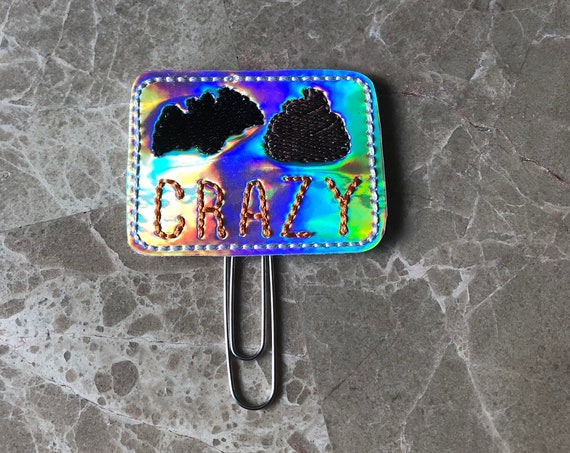 Holographic Bat Shit Crazy Clip/Planner Clip/Bookmark. Snarky Planner Clip. Bat Planner Clip. Emoji Planner Clip
