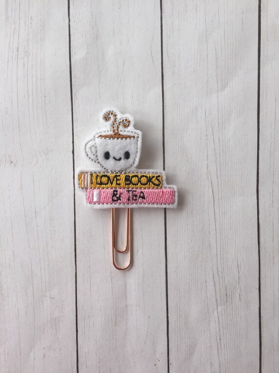 Book & Tea Lover planner Clip/Planner Clip/Bookmark. Book Planner Clip. Tea Planner Clip. Book Love Bookmark. Hot Tea Planner Clip