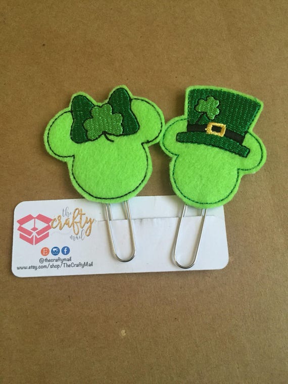 Mouse Inspired Clip/Planner Clip/Bookmark. Your choice of Mickey or Minnie. St Patrick's Day planner clip