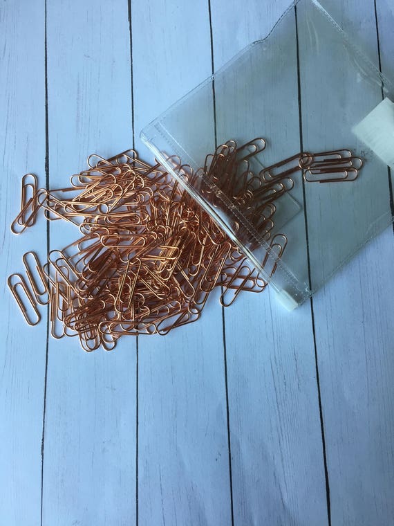 Rose Gold PaperClips Package of 50. Small rose gold paperclips. 30mm paperclips. Rose gold paperclips in a zip up wallet.