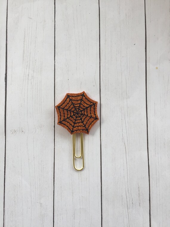 Orange Glitter Spider Web Clip/Planner Clip/Bookmark. Fall Planner Clip. Spider Planner Clip. Halloween Planner Clip. Glitter Planner Clip
