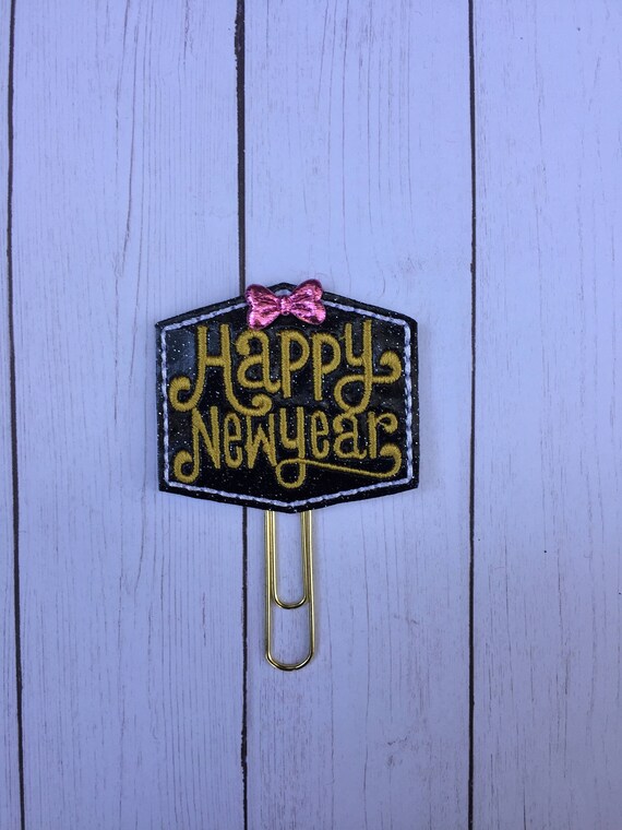 Black Glitter Happy New Year Clip/Planner Clip/Bookmark. New Year Planner Clip. 2018 planner clip. Holiday planner clip.
