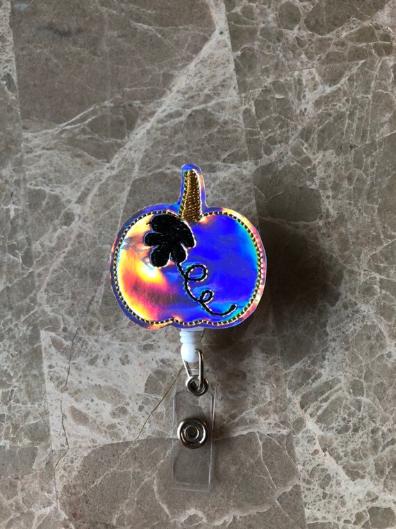 Holo Pumpkin Badge Reel/ Badge Reel/Nurse Badge Reel. Pumpkin Badge Reel/Halloween badge reel