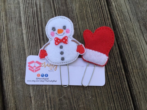 Snowman Paper Clip/planner clip. Christmas planner clips. Mitten planner clip. Choose style