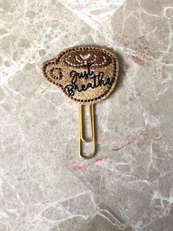 Just Breathe Gold Glitter Vinyl Coffee Clip/Planner Clip/Bookmark. Coffee Planner Clip. Coffee Cup Planner Clip