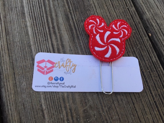 Peppermint swirl Mouse Inspired Mouse Ears Clip/Planner Clip/Bookmark. Christmas planner clip. Character planner clip