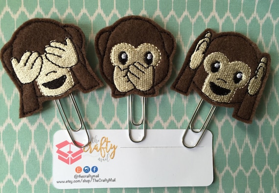 Evil Monkeys Paper Clip/Planner Clip/Bookmark/ See No Evil/Speak No Evil/Hear No Evil Choose One Or Complete Set. Character planner clip
