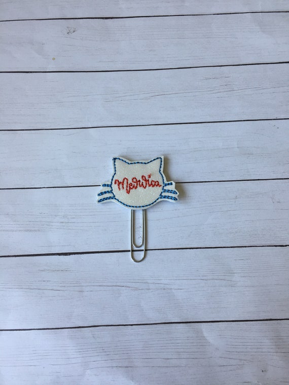 Meowica Fourth Of July Planner Clip/Planner Clip/Bookmark. Patriotic Planner Clip. 4th of July Clip. Glitter Planner Clip. Cat Planner Clip