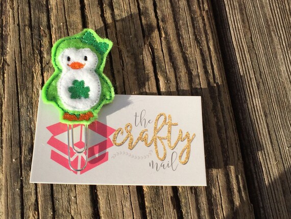 St. Patrick Penguin Clip/Planner Clip/Bookmark. St. Patrick's planner clips. St. Patty's