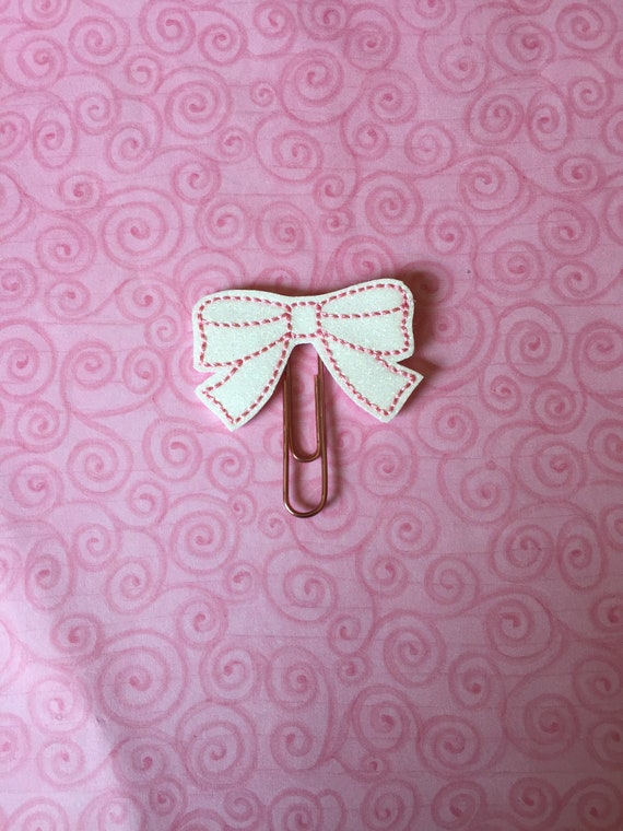 White Glitter Dress Bow planner Clip/Planner Clip/Bookmark. Bow Planner Clip. Glitter planner clip. White Dress Bow Planner Clip