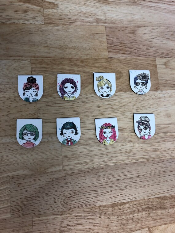 Watercolor Girls Magnetic Clips. Magnetic Planner Clips. Magnetic Bookmarks.Girl Planner Clip. Choose Your Design