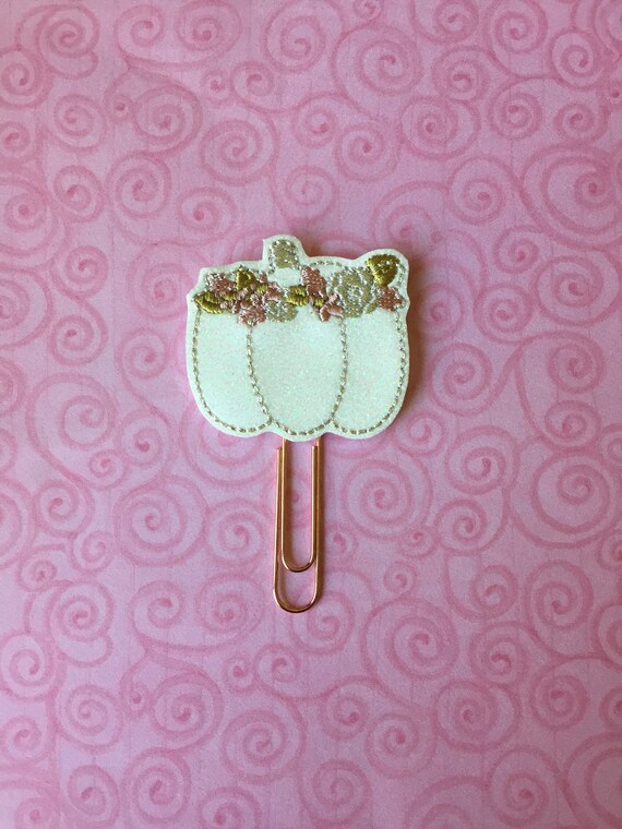 White Glitter Floral Pumpkin planner Clip/Planner Clip/Bookmark. Pumpkin planner clip. fall planner clip. Floral Pumpkin Clip