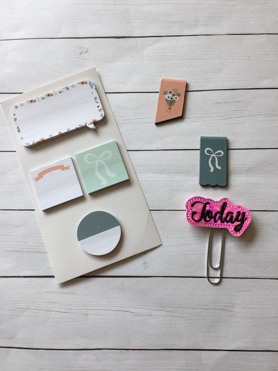 Floral Planner Supplies* Today Planner Clip * Sticky Notes * Magnetic Page Holders * Magnetic BookMarks