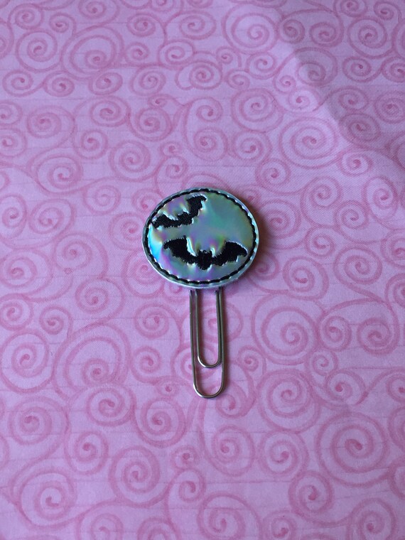 Holo Round Bat Clip/Planner Clip/Bookmark. Holographic Planner Clip. Bat Planner Clip. Halloween Planner Clip. Fall Planner Clip