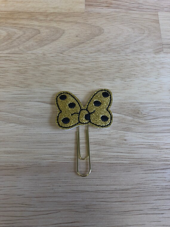 Gold Glitter Polka Dot Mouse Bow Clip/Planner Clip/Bookmark. Mouse Bow Planner Clip. Mouse Planner Clip. Minnie Bow