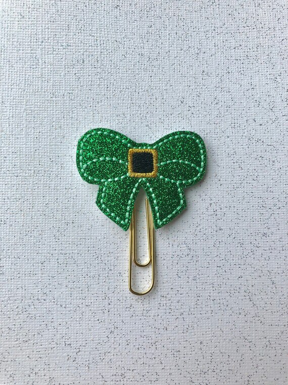 St Patrick's Day Glitter Bow Clip/Planner Clip/Bookmark. St Patrick's Day Planner Clip. Bow Planner Clip.