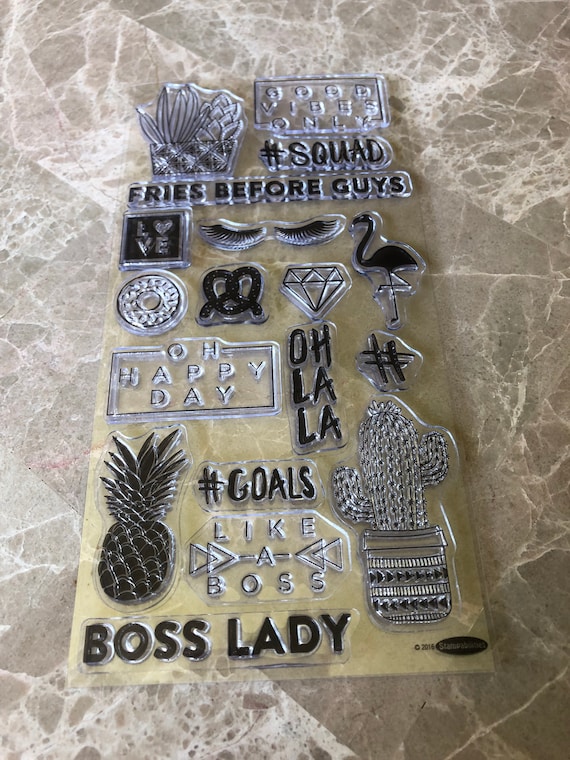 18 Piece Trendsetter Clear Stamps. Clear Stamps for Planning/Scrapbooking. #Squad Planner Stamps. Pineapple Planner Stamps