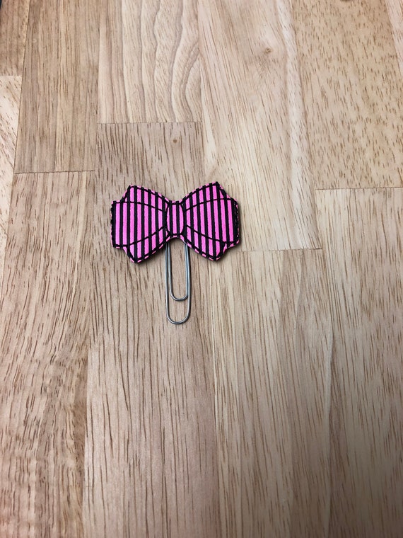 Pink & Black Stripe Vinyl Bow planner Clip/Planner Clip/Bookmark. Bow Planner Clip. Pink Bow Planner Clip. Barbie Bow Clip.