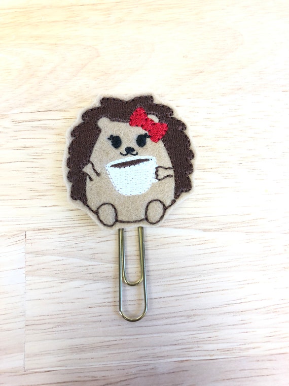 Hedgehog With Coffee Clip/Planner Clip/Bookmark. Animal Planner Clip. Coffee Planner Clip. Hedgehog Planner Clip