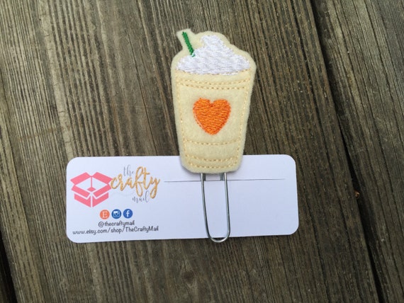 Pumpkin Spice Frappucino Orange Heart Planner Clip/Paper Clip/Feltie Clip. Coffee Planner Clip. Frappucino Planner Clip. PSL Planner Clip