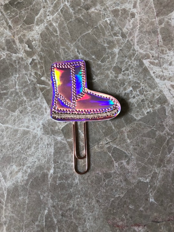 Pink Holo Boot Clip/Planner Clip/Bookmark. Winter Boot Planner Clip. Boot Planner Clip. Holographic Planner Clip. Shoe Planner Clip