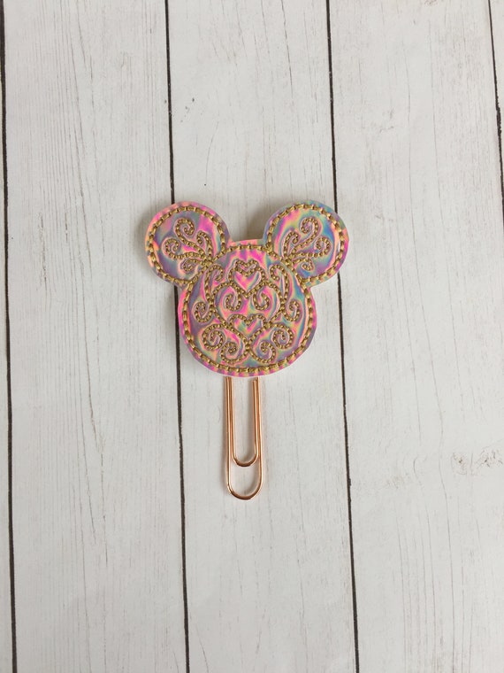 Pink Holographic Swirly Mouse Clip/Planner Clip/Bookmark. Mouse Planner Clip. Holo Planner Clip. WDW planner clip