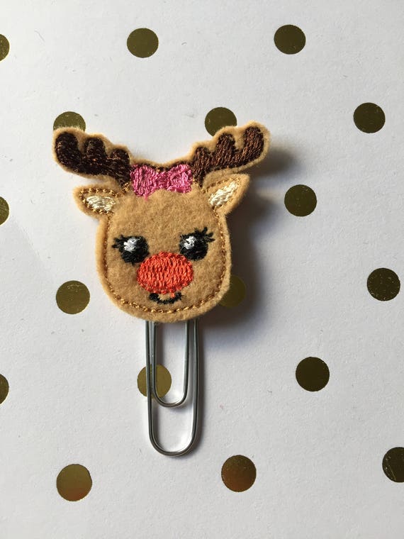 Reindeer With Bow planner Clip/Planner Clip/Bookmark. Holiday planner clip. Christmas planner clip. Reindeer Planner Clip.