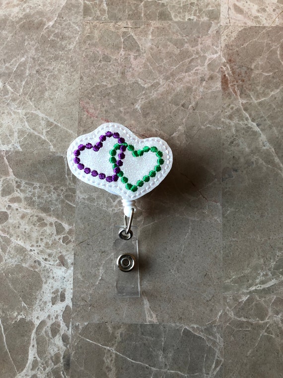 Mardi Gras Bead Hearts Badge Reel/ Badge Reel/Nurse Badge Reel. Mardi Gras badge reel. Bayman Heart Badge Reel.