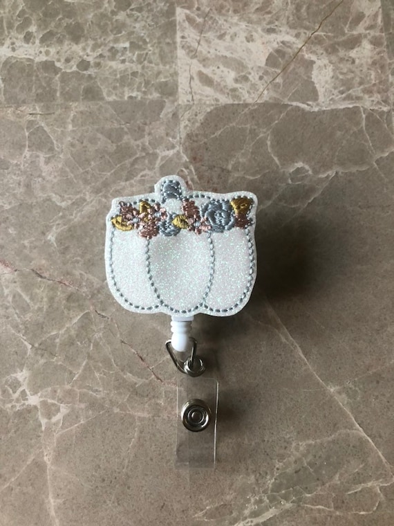 Glitter floral Pumpkin Badge Reel/Fall Badge Reel/Halloween Badge Reel/Nurse Badge Reel/Pumpkin Badge Reel