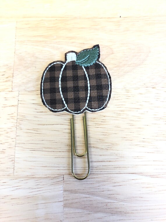 Brown Vinyl Gingham Pumpkin planner Clip/Planner Clip/Bookmark. Pumpkin planner clip. fall planner clip. autumn planner clip.