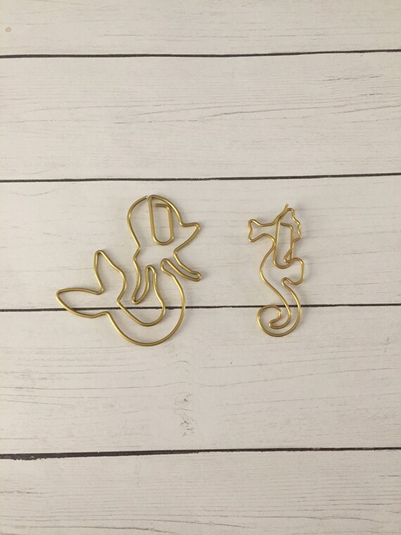 Gold Mermaid Paperclip/Gold Seahorse Paperclip/Combo Paperclip, planner clip, bookmark. Choose 1 or set of 2. Metal Planner Clip