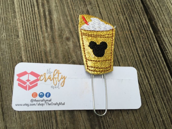 Gold glitter frappucino Mouse Coffee Planner Clip/Paper Clip/Feltie Clip. Mouse ears planner clip. Coffee planner clip