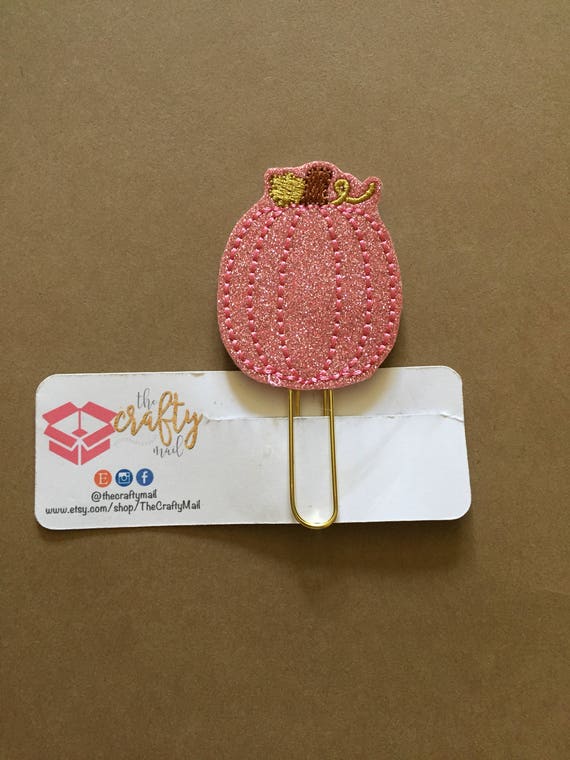 Pink Glitter Pumpkin planner Clip/Planner Clip/Bookmark. Pumpkin planner clip. Fall Planner Clip