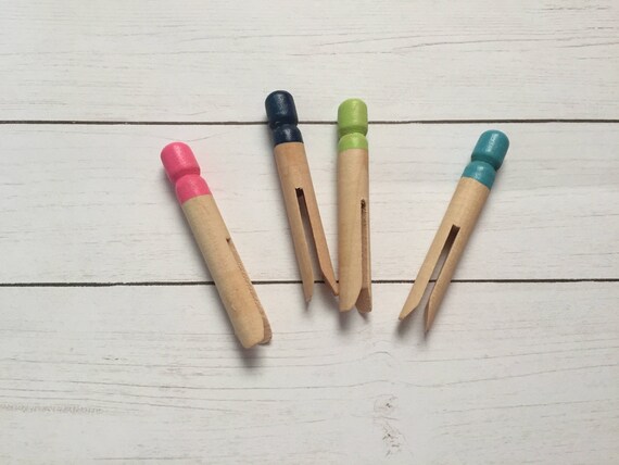 Colorful Vintage Wood Paperclips, planner clip, bookmark. Painted Clips. Vintage Clips. Set of 4