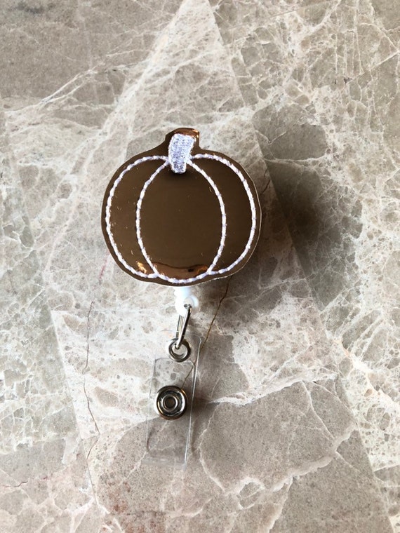 Rose Gold Pumpkin Badge Reel/ Badge Reel/Nurse Badge Reel. Pumpkin Badge Reel/Halloween badge reel