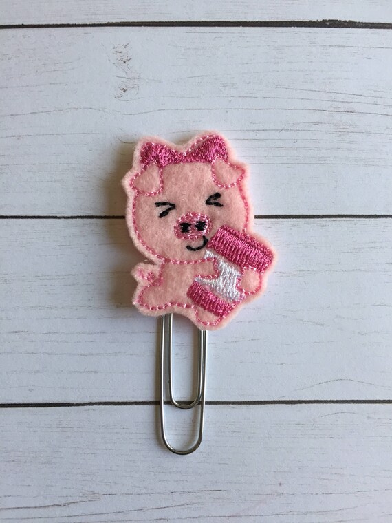 Pig with coffee planner Clip/Planner Clip/Bookmark. Pig planner clip. Coffee planner clip. Animal planner clip.