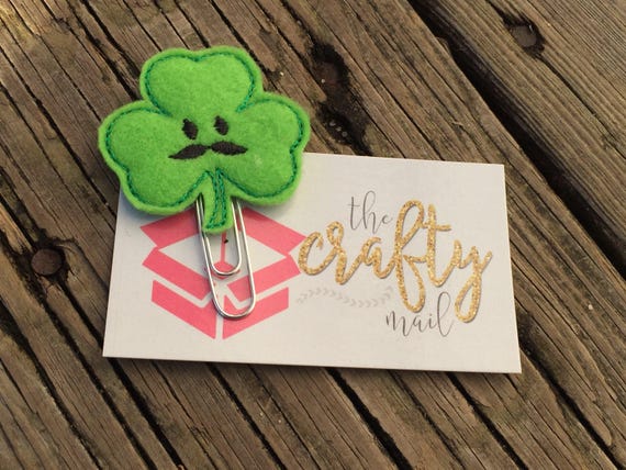 St. Patrick Mustache Clover Clip/Planner Clip/Bookmark. St. Patrick's planner clips. St. Patty's