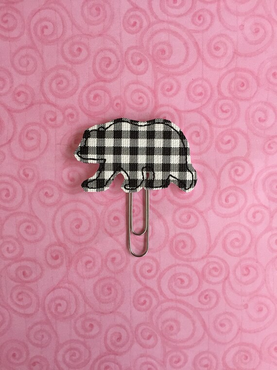 Plaid Vinyl Bear Clip/Planner Clip/Bookmark. Bear Planner Clip. Animal Planner Clip. Plaid Planner Clip