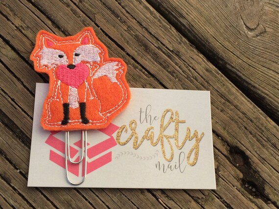 Valentine fox Clip/Planner Clip/Bookmark. Valentine's planner clips