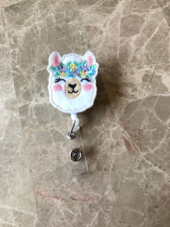 Floral Crown Llama Badge Reel/ Badge Reel/Nurse Badge Reel. Llama Badge Reel. Animal Badge Reel