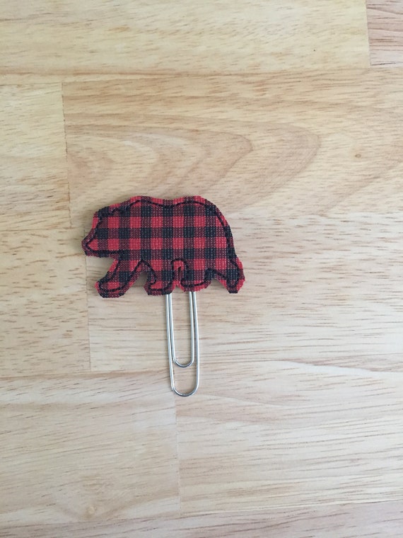 Buffalo Plaid Vinyl Bear Clip/Planner Clip/Bookmark. Bear Planner Clip. Animal Planner Clip. Plaid Planner Clip